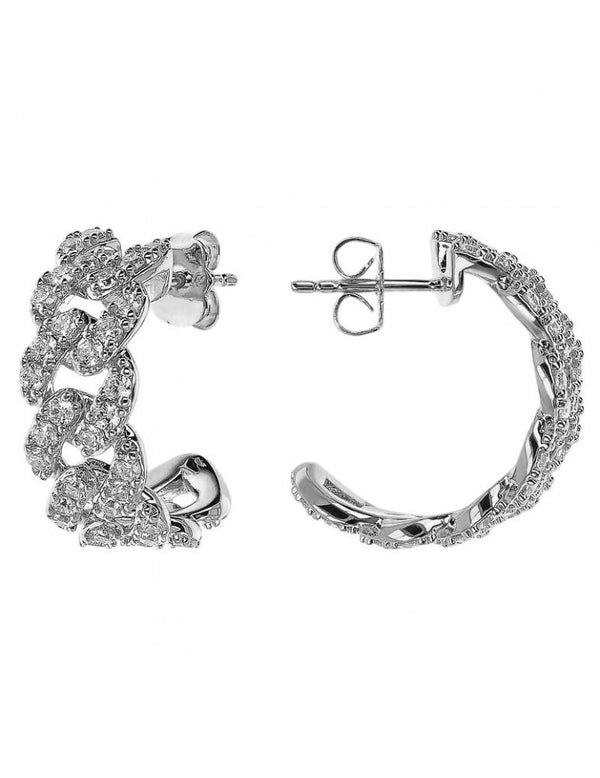 Orecchini Bronzallure A Lobo Catena Grumetta Squadrata Con Pavé Di Cubic Zirconia