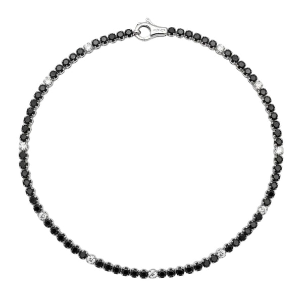 Bracciale Tennis da Uomo in Oro Bianco con Zirconi Bianchi e Neri Alternati BRK1009