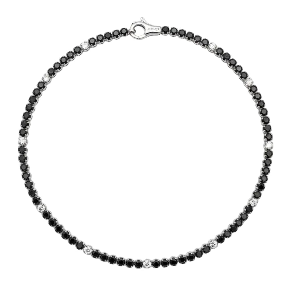 Bracciale Tennis da Uomo in Oro Bianco con Zirconi Bianchi e Neri Alternati BRK1009