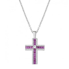 Amen Necklace with Cross of Red Baguette and White Zircons