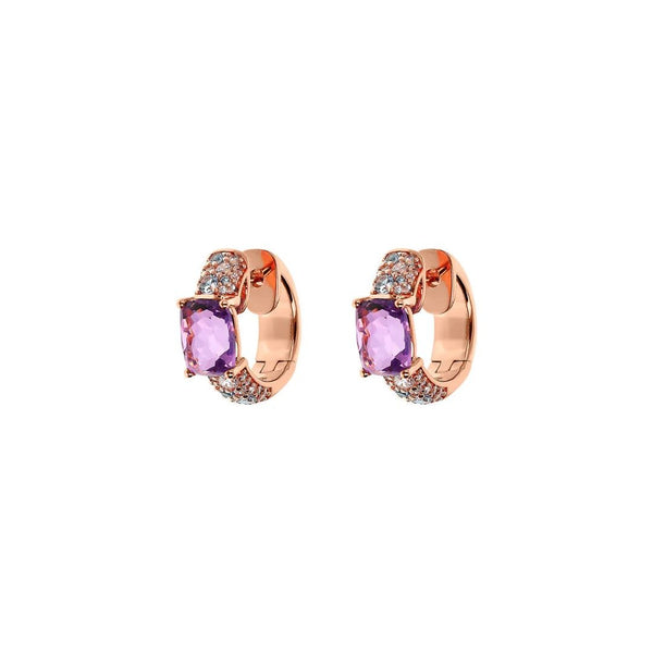 Aros Bronzallure con gema prismática de amatista tallada en mosaico y pavé de circonitas cúbicas