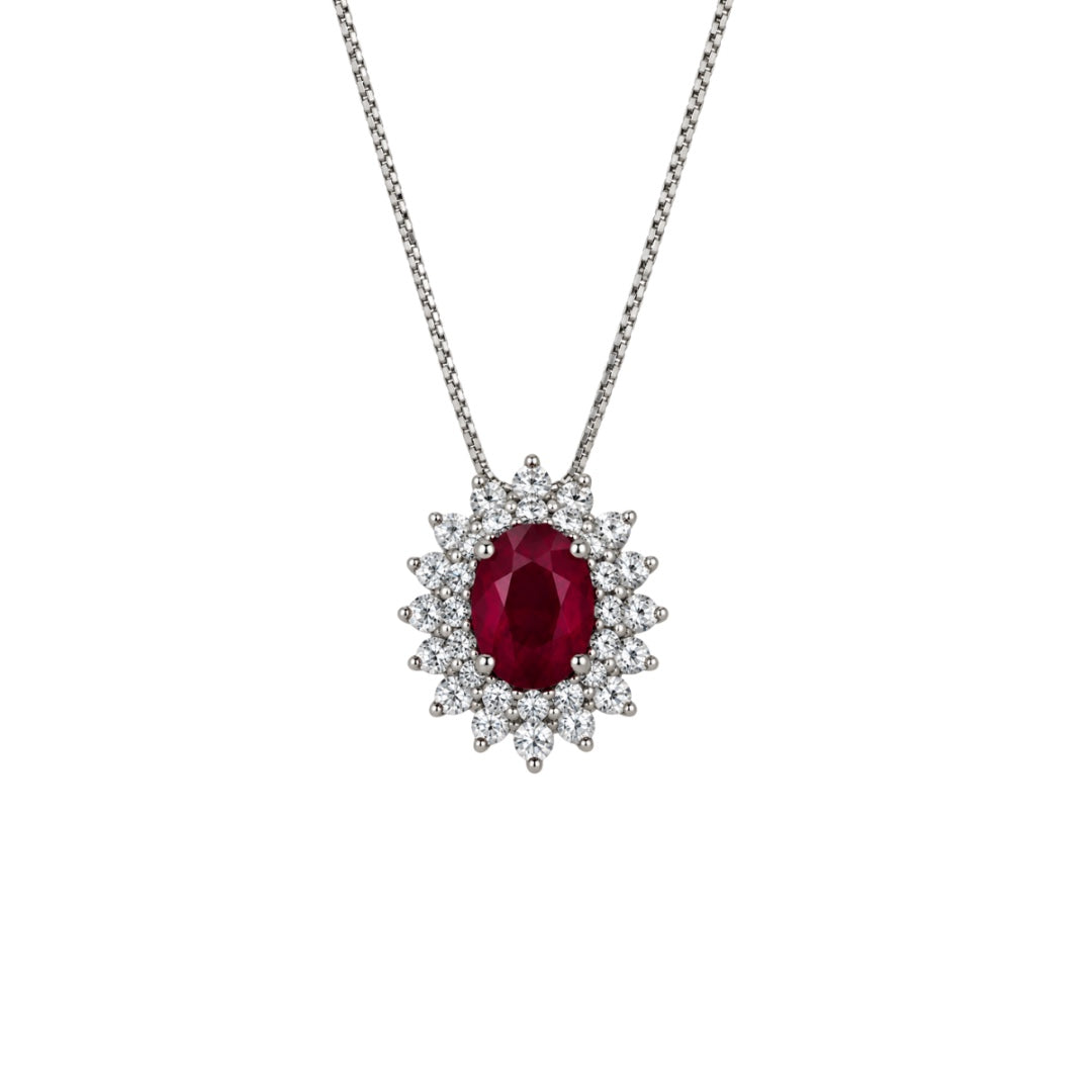 Collana Davite&Delucchi In Oro Bianco 18 KT con Rubino Naturale e Contorno di Diamanti Naturali CLN011836RB