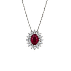 Collana Davite&Delucchi In Oro Bianco 18 KT con Rubino Naturale e Contorno di Diamanti Naturali CLN011836RB
