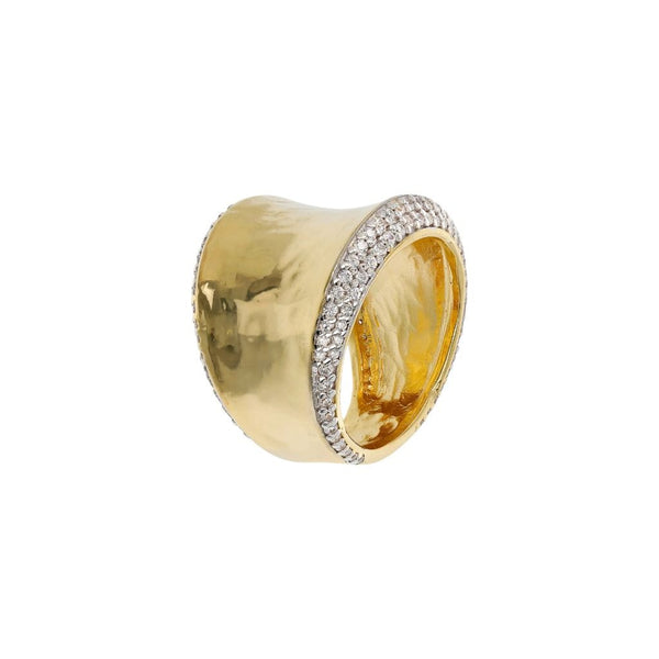Anello Etrusca a Fascia Martellato Eclissi Dorata con Pavé di Cubic Zirconia WSET00729.YG