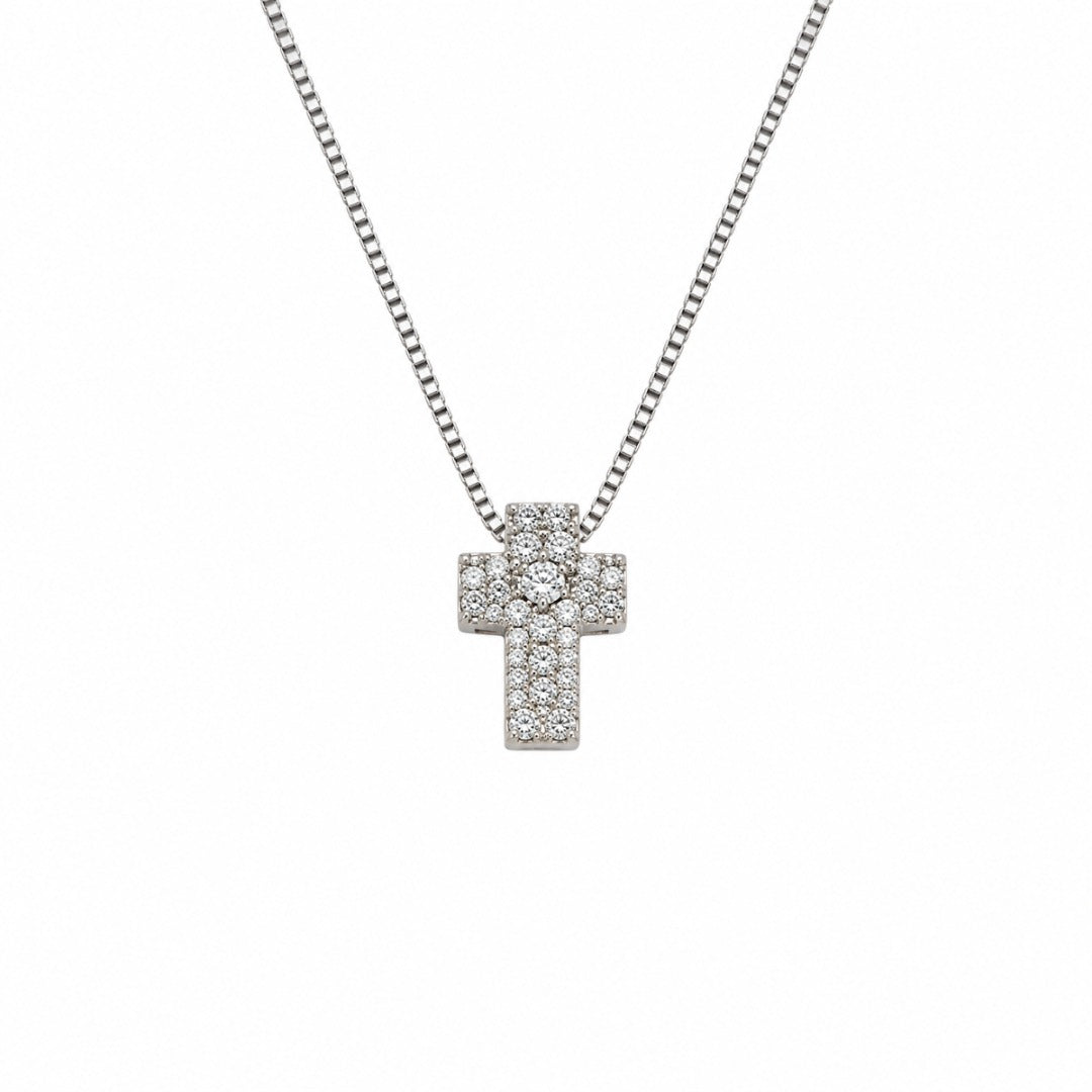 Collana Davite&Delucchi con Croce in Oro Bianco 18 KT con Diamanti Naturali CLN0103760S
