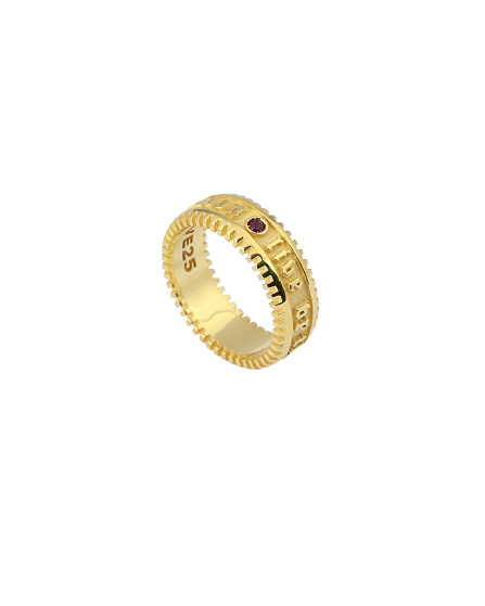 Anello Nove25 Fascia La Fortuna Con Spinello Rosso Oro Giallo