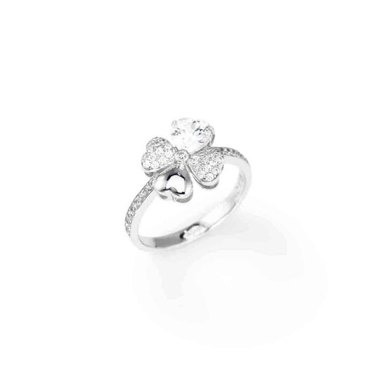 Anello Amen Quadricuore Con Zirconi Bianchi