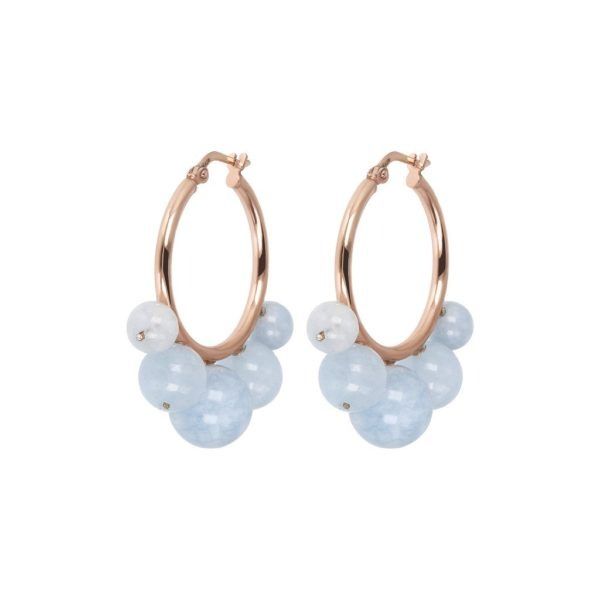 Pendientes de aro Bronzallure con cuentas de aguamarina lechosa