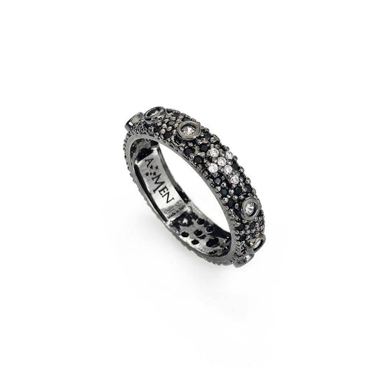 Anillo rosario bruñido Amén con circonitas pavé negras