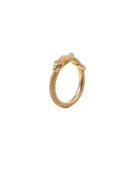 Anello Nove25 Fedina Serpente con Occhi Zirconia Cubica Rossa Placcato Oro