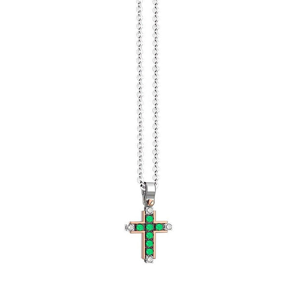 Collana Zancan da Uomo in Oro Bianco e Rosa con Smeraldi e Diamanti UC032RB-S