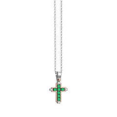 Zancan Men's Necklace in White and Rose Gold with Emeralds and Diamonds