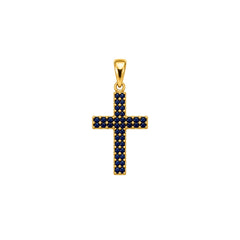 Ciondolo Handmade Croce in Oro Giallo 18 KT Reversibile Con Zirconi Bianchi e Blu CND08