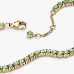 Pulsera Pandora de tenis con cristales verdes y baño de oro de 14 quilates