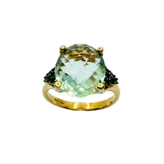 18KT Yellow Gold Ring with Oval Green Tourmaline and Green Zircons
