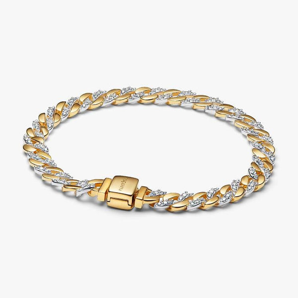 Bracciale Pandora Maglia Cubana Con Pavè In Argento E Placcatura In Oro Giallo 14 Kt 564229C01