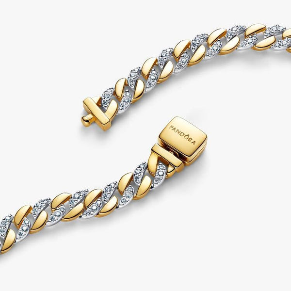 Bracciale Pandora Maglia Cubana Con Pavè In Argento E Placcatura In Oro Giallo 14 Kt 564229C01