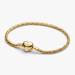 Pandora Faceted Snake Chain Bracelet with Heart Clasp in 18K Yellow Gold Plating