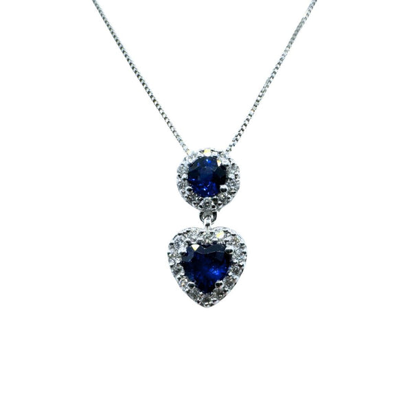Bibigi Necklace with Pendant with Heart-Cut Sapphires and Brilliant-Cut Diamonds