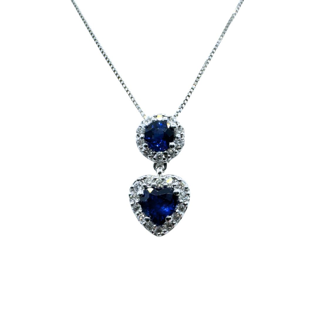 Bibigi Necklace with Pendant with Heart-Cut Sapphires and Brilliant-Cut Diamonds