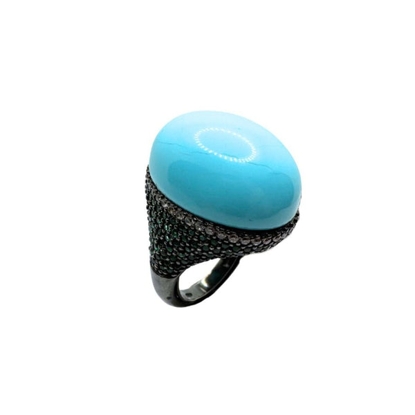Anello Fiorini in Argento con Pasta Turchese e Zirconi 0116AG2460105CM-55