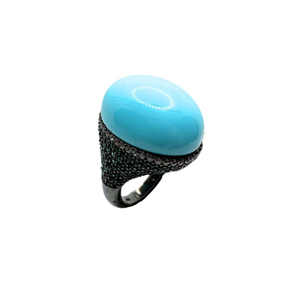 Fiorini Silver Ring with Turquoise Paste and Zircons