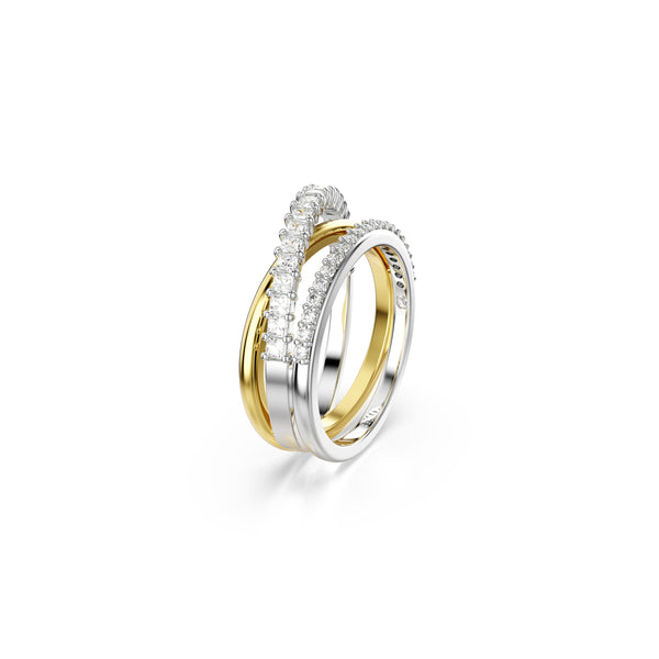 Anello Swarovski a 3 Fasce in Rodio Bianco e Giallo con Pietre Luminose Linea Hyperbola 5689730