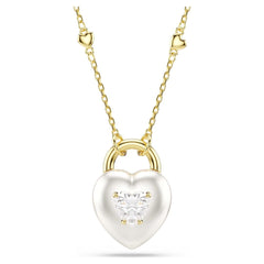 Collar con colgante Swarovski Idyllia con forma de corazón pavé y perla color oro amarillo