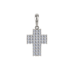 Ciondolo Handmade Croce in Oro Bianco 18 KT Reversibile con Zirconi Bianchi e Neri CND11