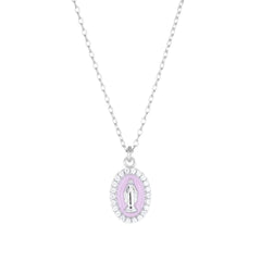Collana Amen Rodiata Mini Medaglia Miracolosa Smaltata Rosa Perla CLMISMBRO