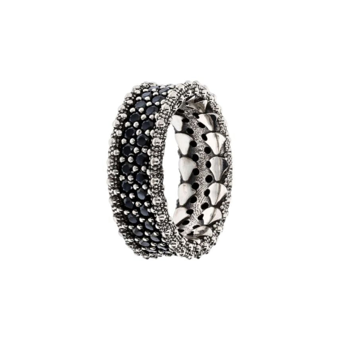 Albert M. Band Ring with Black Spinel and Sea Urchin Texture Edges