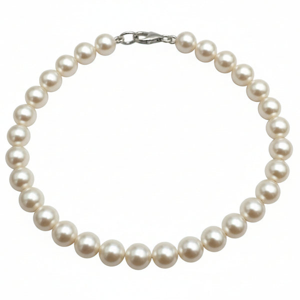 Bracciale con Perle d'Acqua Dolce e Moschettone in Oro Bianco -