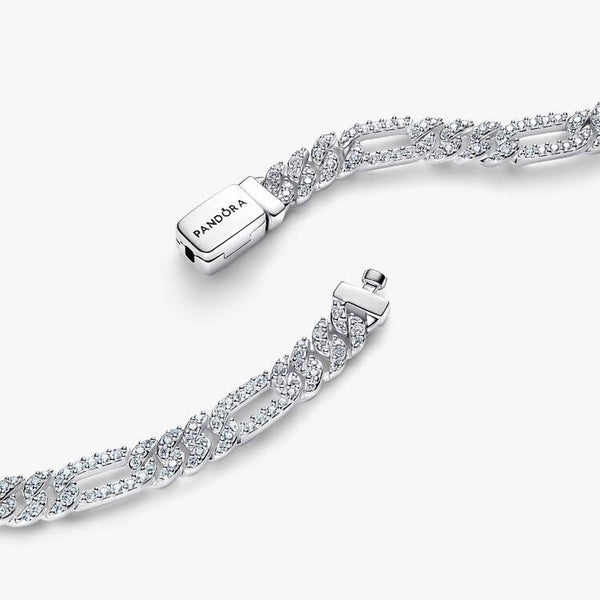 Bracciale Pandora Catena Maglia Cubana Pavè Con Ovali 594227C01