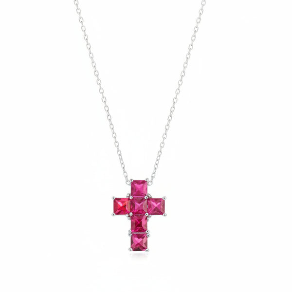 Collar Amén con Cruz de Circonita Rubí