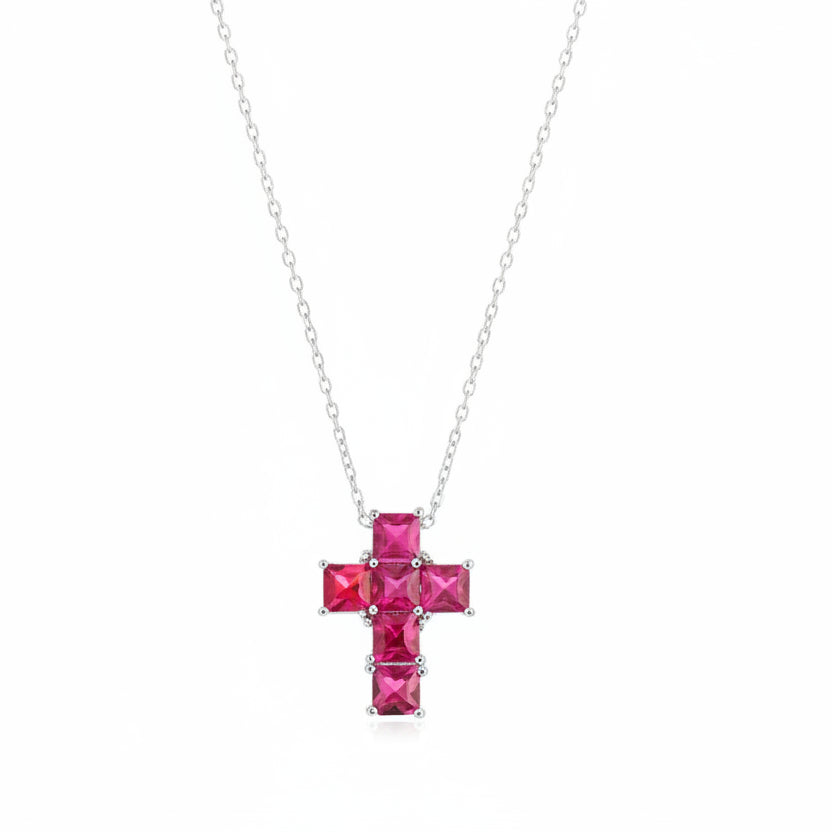 Amen Necklace with Ruby Zircon Cross