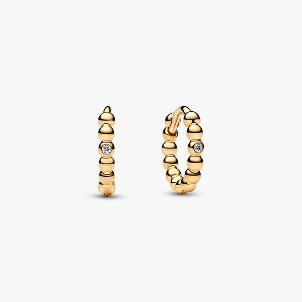 Orecchini Pandora Cerchi Piccoli Sfere Con Punto Luce Placcati Oro Giallo 14 KT 264823C01