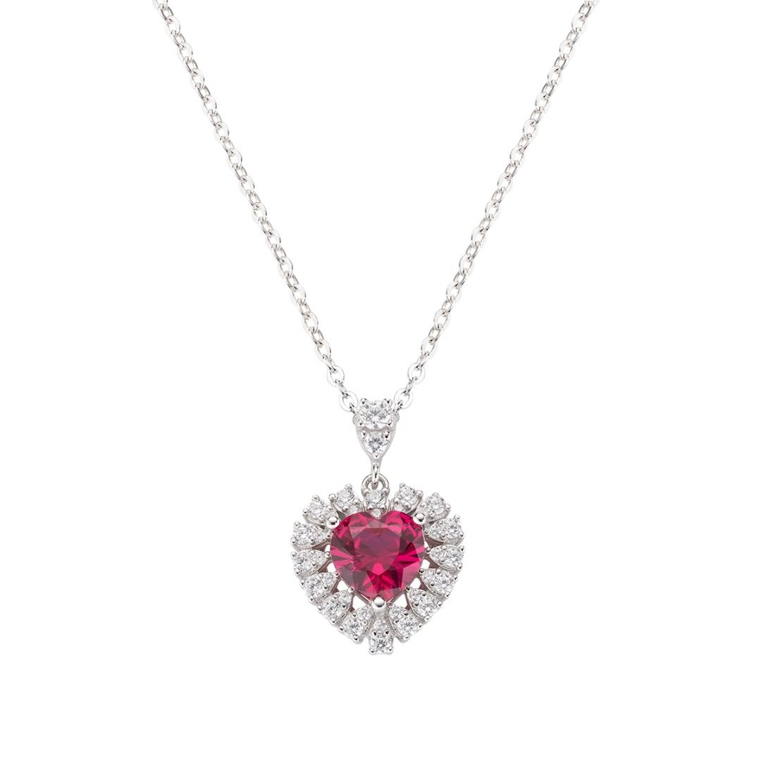 Stardust Necklace with Heart Pendant with White and Red Zircons