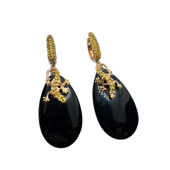 Orecchini Fiorini in Argento con Agata Nera e Zirconi 0101AG1970092DE