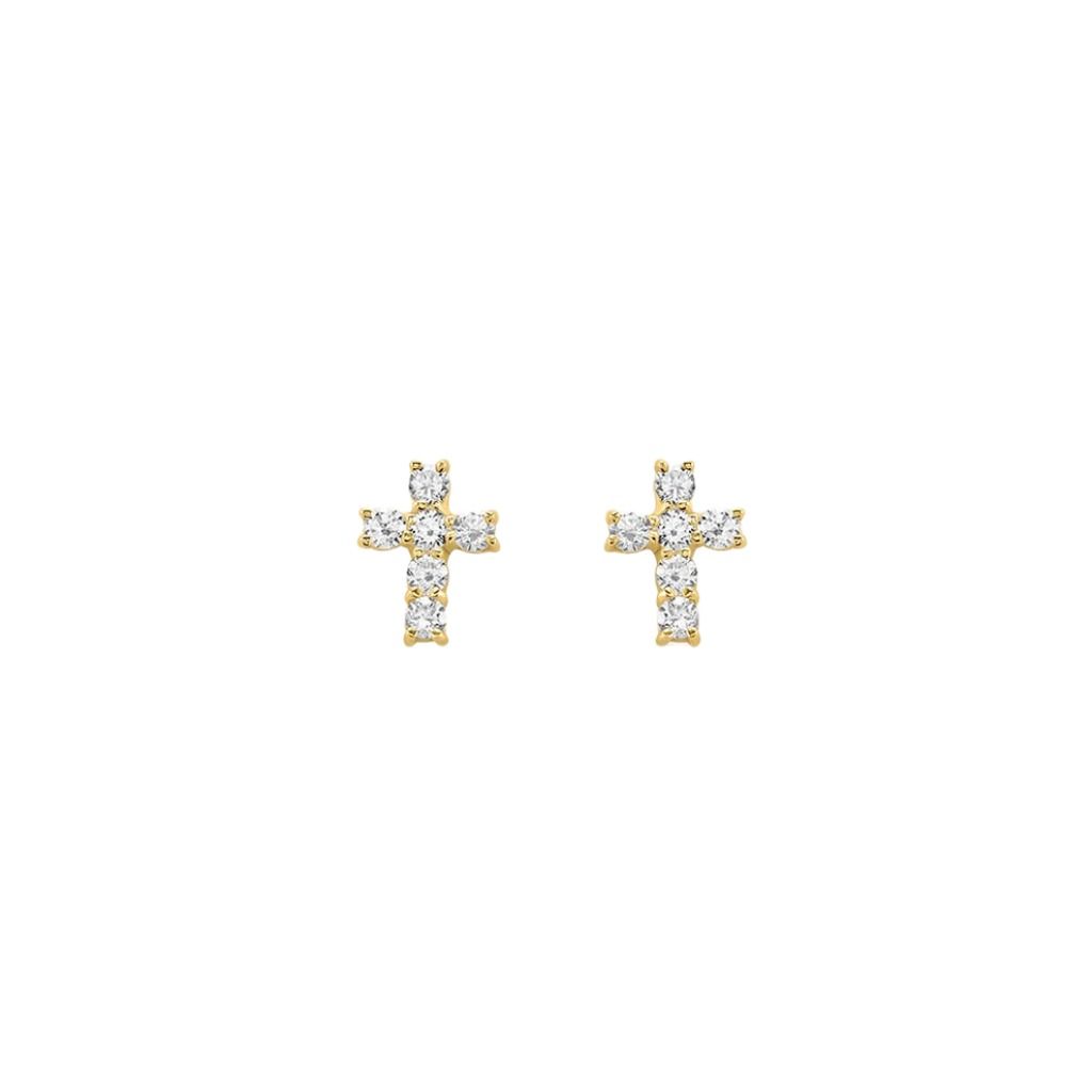 Stroili Lobo Cross Bon Ton Yellow Gold 9 KT Cubic Zirconia Earrings 1435998
