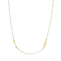 Collar Rosario Amén Gargantilla Dorada con Cristales Pastel y Perlas