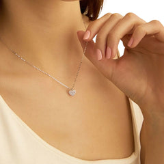 Stroili Heart Claire 9 KT White Gold Rolo Chain Necklace with Cubic Zirconia 1411969