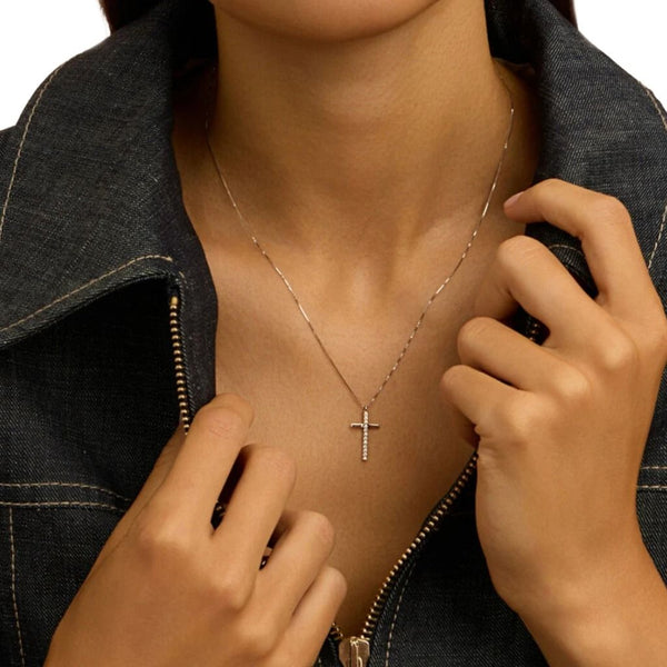 Collana Stroili Croce Holy Oro Bianco 9 KT Cubic Zirconia 1426391