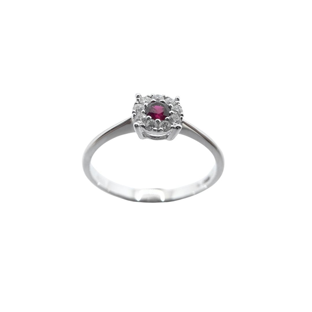 Anello Solitario Giorgio Visconti in Oro Bianco con Rubino e Diamanti ABX15239