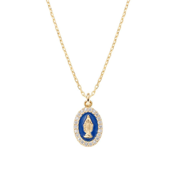Collana Amen Dorata Mini Medaglia Miracolosa Smaltata Blu CLMISMGBL
