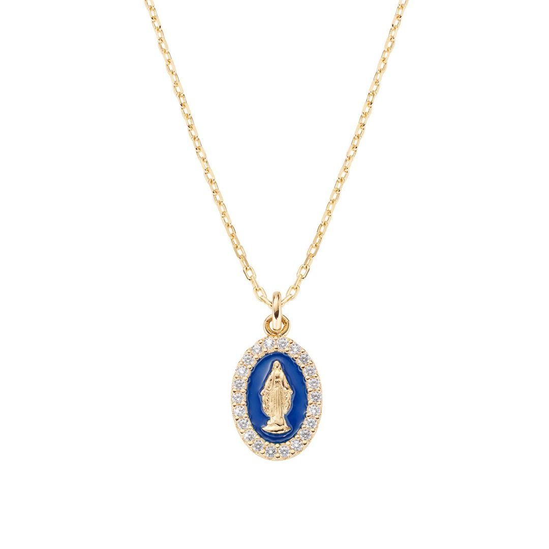 Collana Amen Dorata Mini Medaglia Miracolosa Smaltata Blu CLMISMGBL