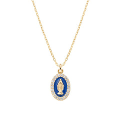 Collana Amen Dorata Mini Medaglia Miracolosa Smaltata Blu CLMISMGBL