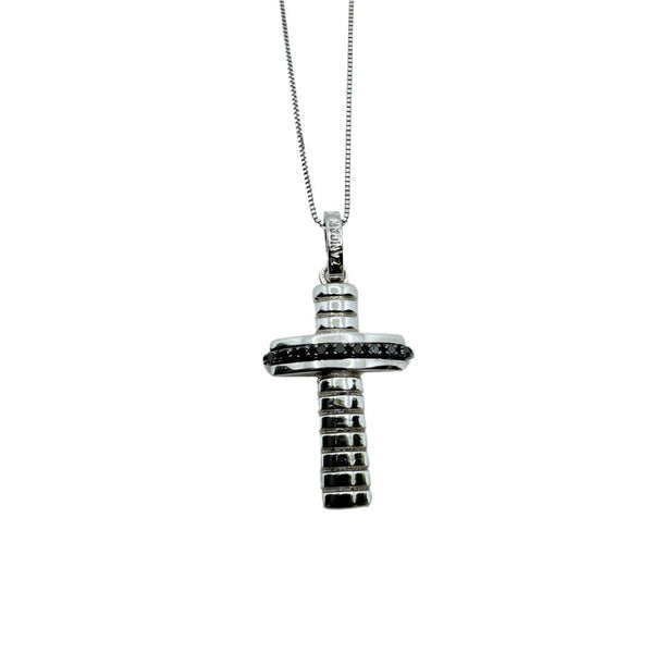 Collana Zancan da Uomo in Oro Croce Pendente con Diamanti Neri ct. 0,04 EPE075B