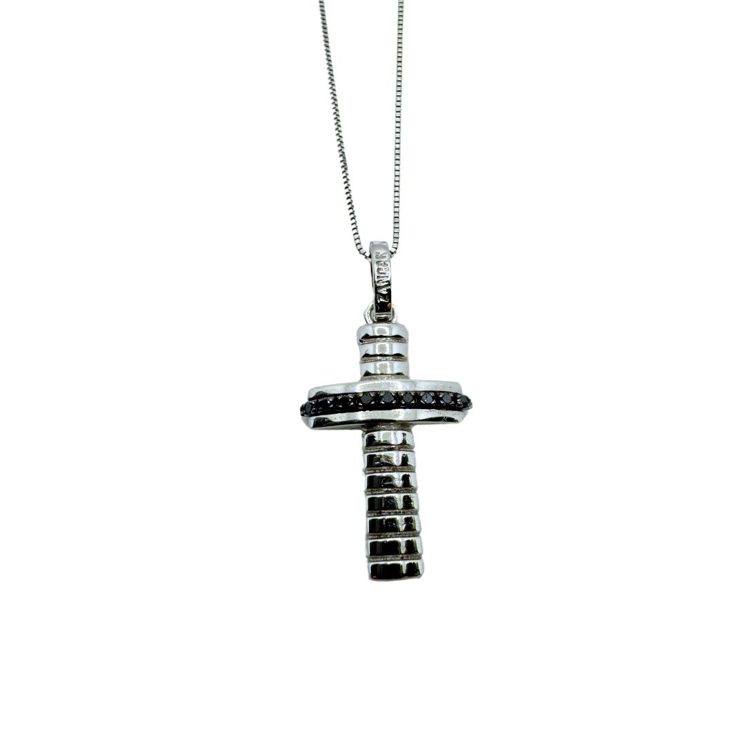 Collana Zancan da Uomo in Oro Croce Pendente con Diamanti Neri ct. 0,04 EPE075B