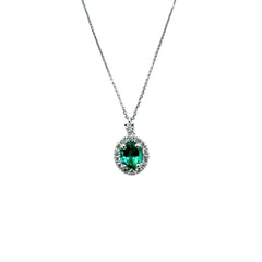 Golay White Gold Necklace with Natural Emerald Pendant and Diamond Surround