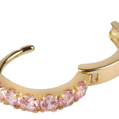 Stroili Toujours Yellow Gold 9 KT Hoop Earrings 8 mm Pink Cubic Zirconia 1411829